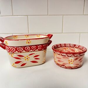 Temptations Red and Cream Ceramic Baking Dish Set